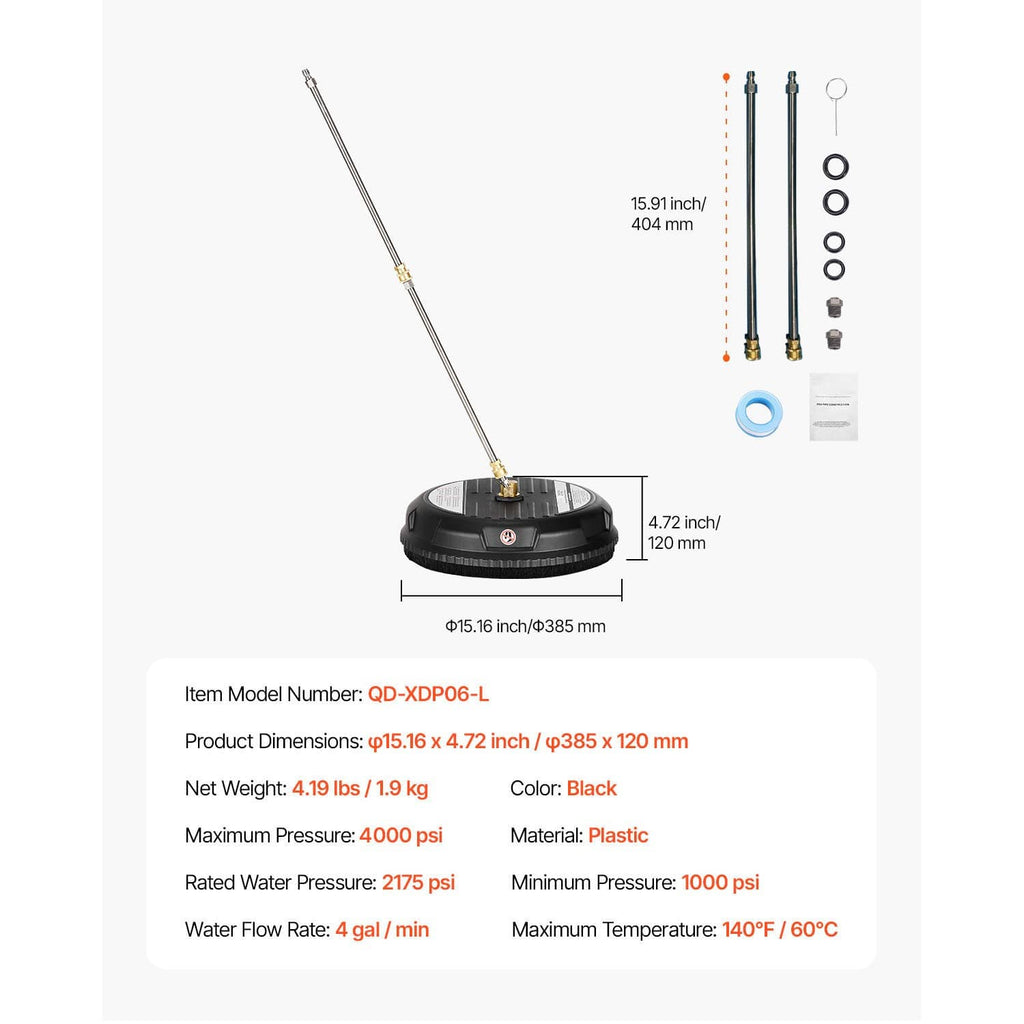 15 in pressure washer surface cleaner with extended wand and included components