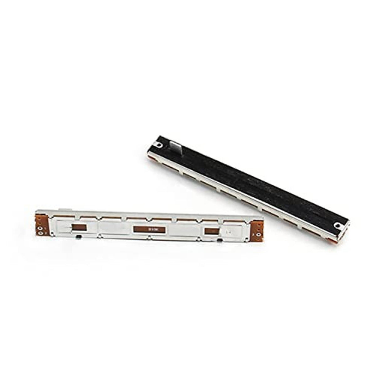 Slide potentiometer fader strip with exposed carbon track and 3-pin ends