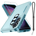 Mint green Galaxy S25 FE phone case with screen protector and wrist strap