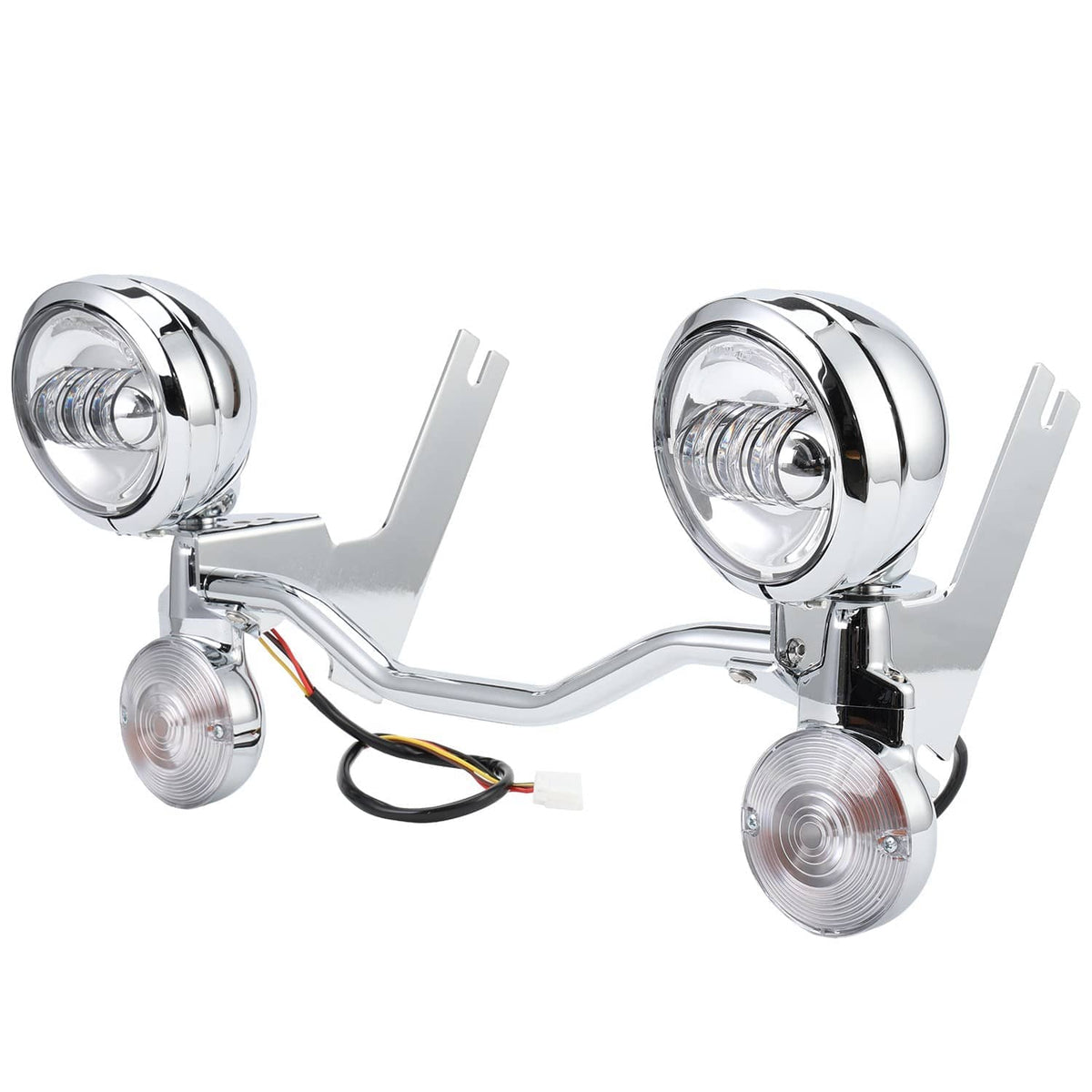Pair of chrome LED spot passing lights with amber turn signals and wiring harness