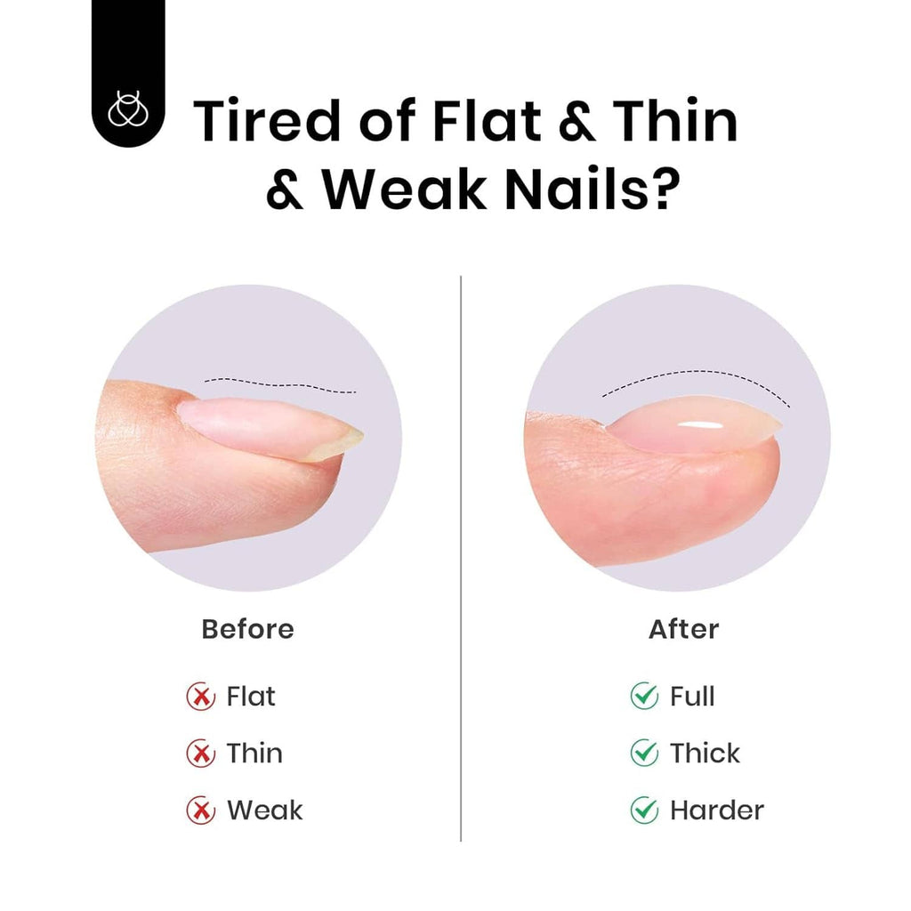 Nail thickness before-and-after diagram with clear nail tips on fingers