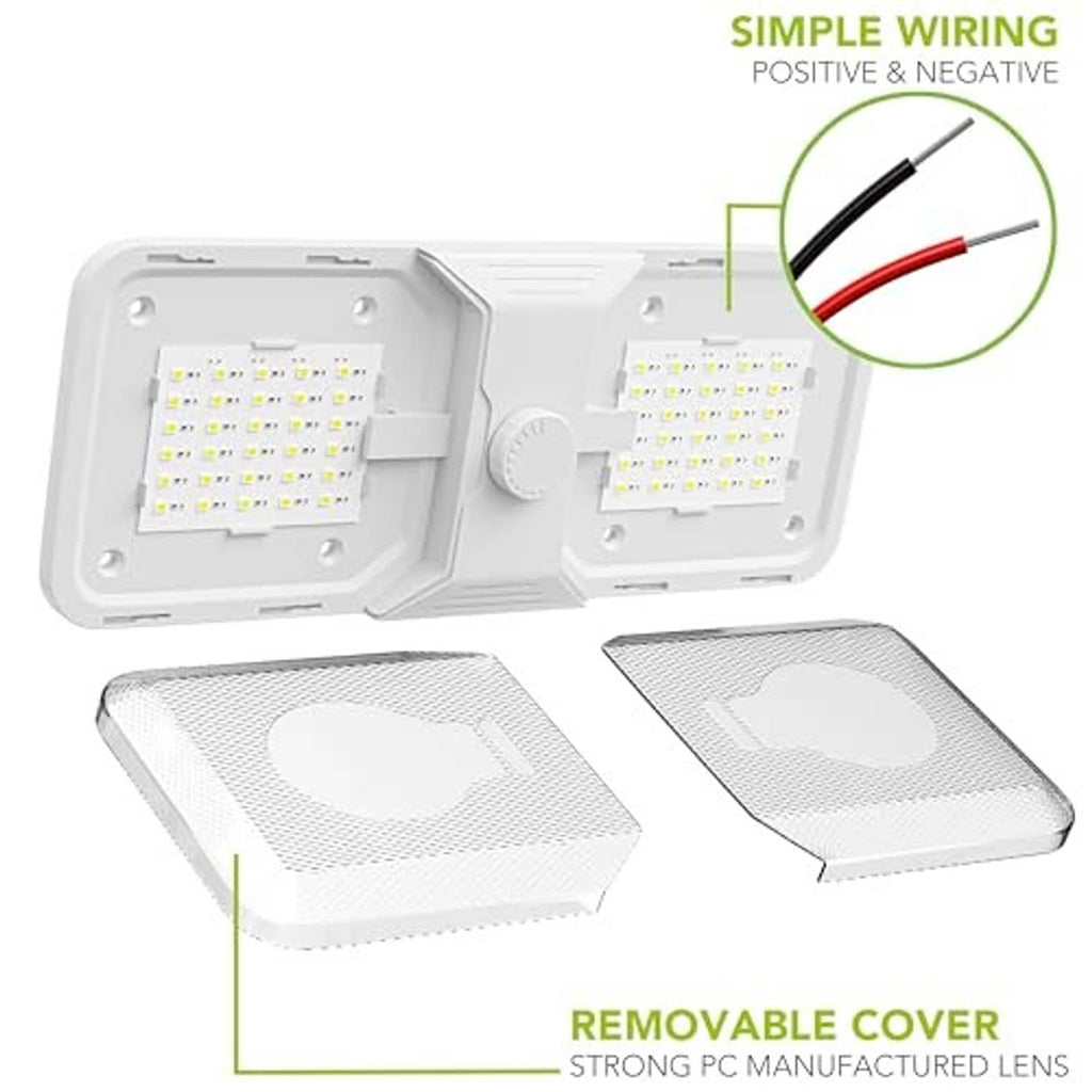 Double dome LED ceiling light fixture with removable covers, visible internal LED boards and wiring