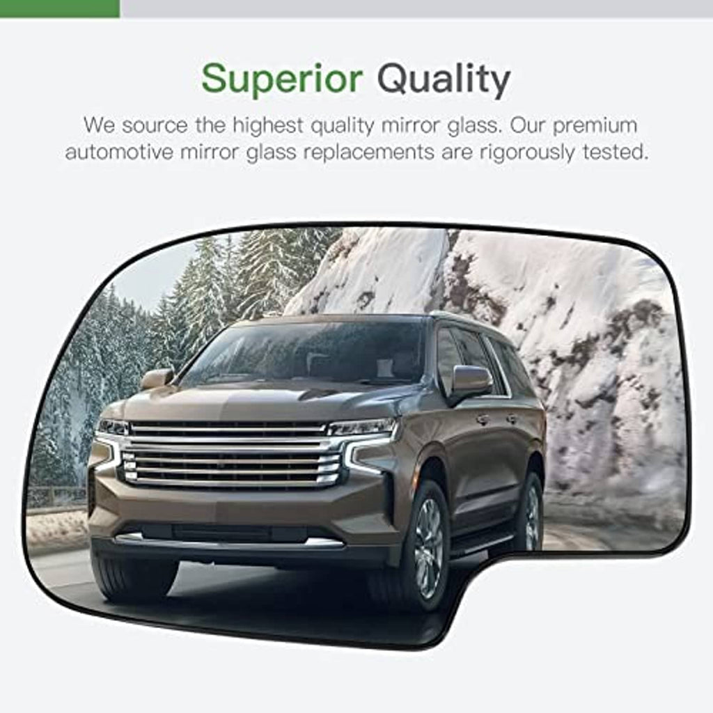 Driver-side mirror glass replacement with black frame overlay on SUV