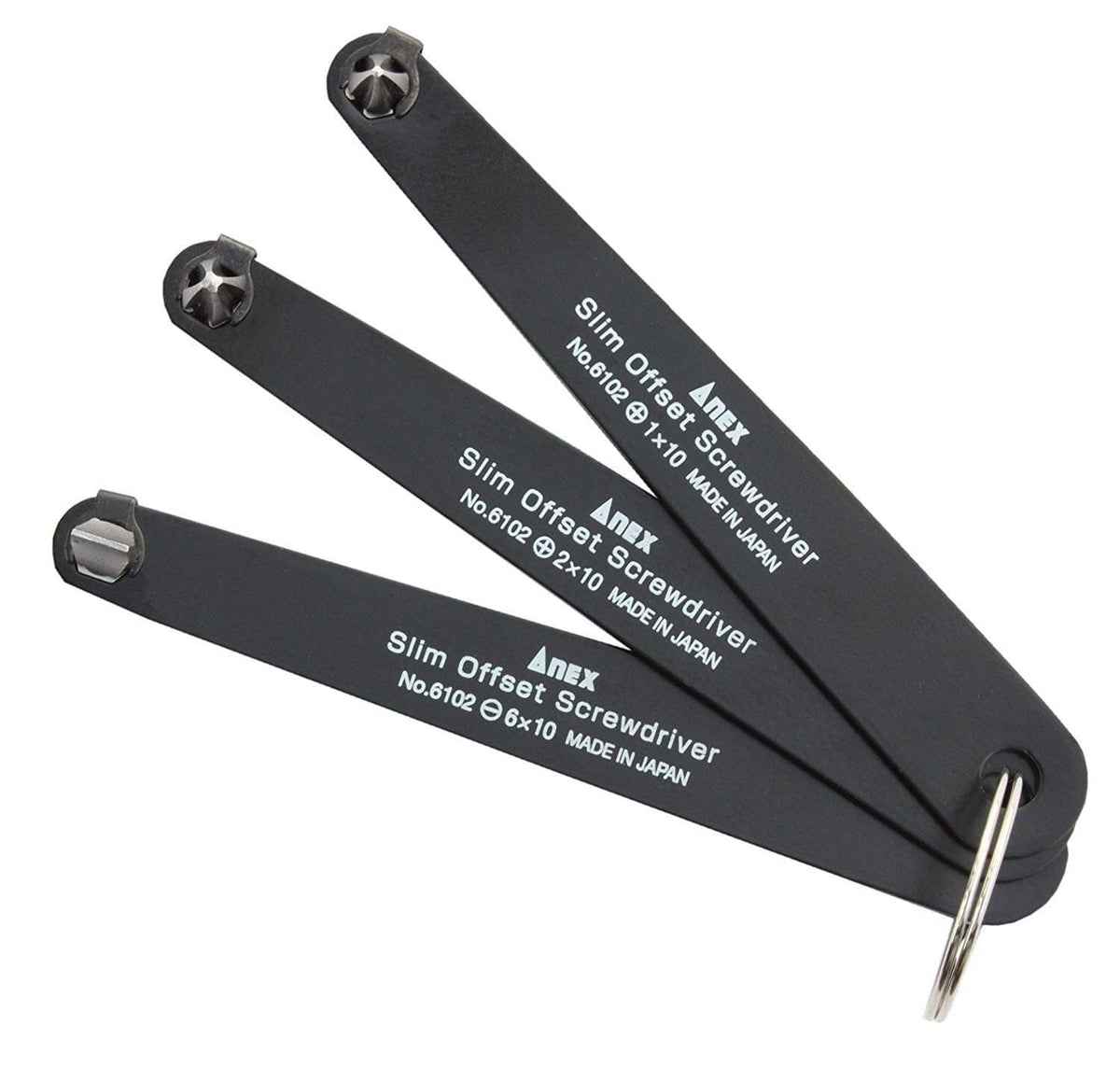 3-piece slim offset screwdriver set with 90-degree offset heads, black handles