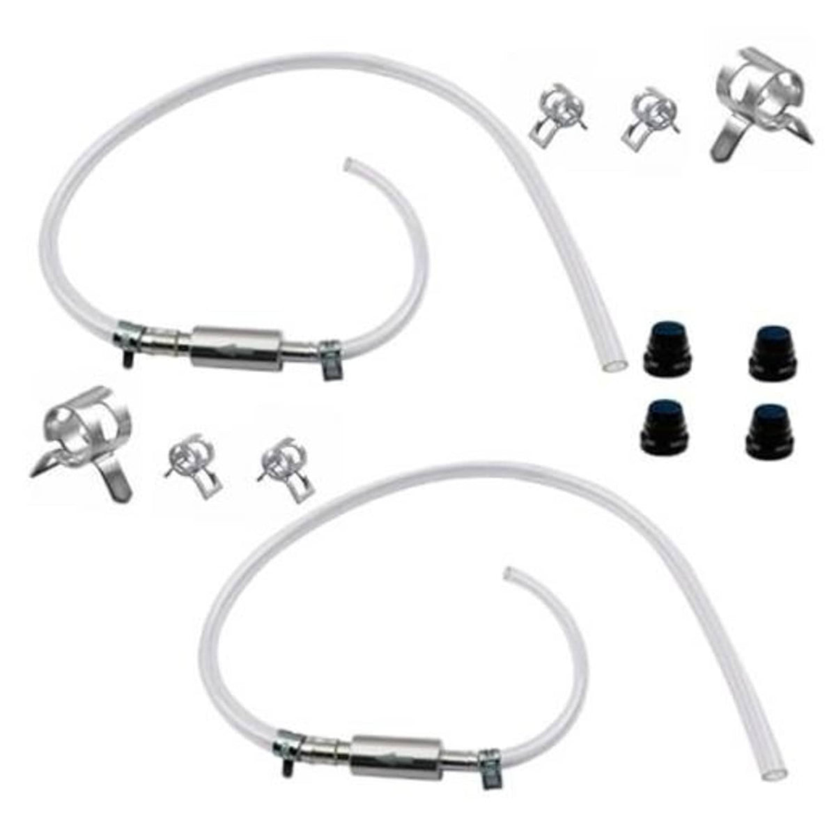 Brake bleeder hose kit with clear tubing, one-way check valve, and metal quick fittings