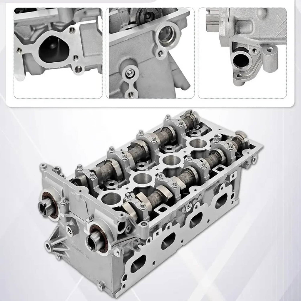Cylinder head assembly with side profile and close-up inserts of valve areas