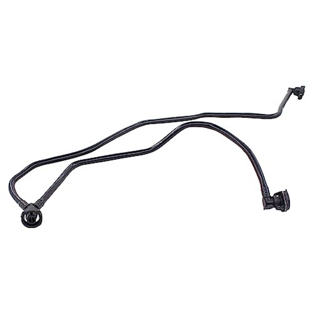 Black coolant hose with round rubber grommets and clamp brackets on ends.