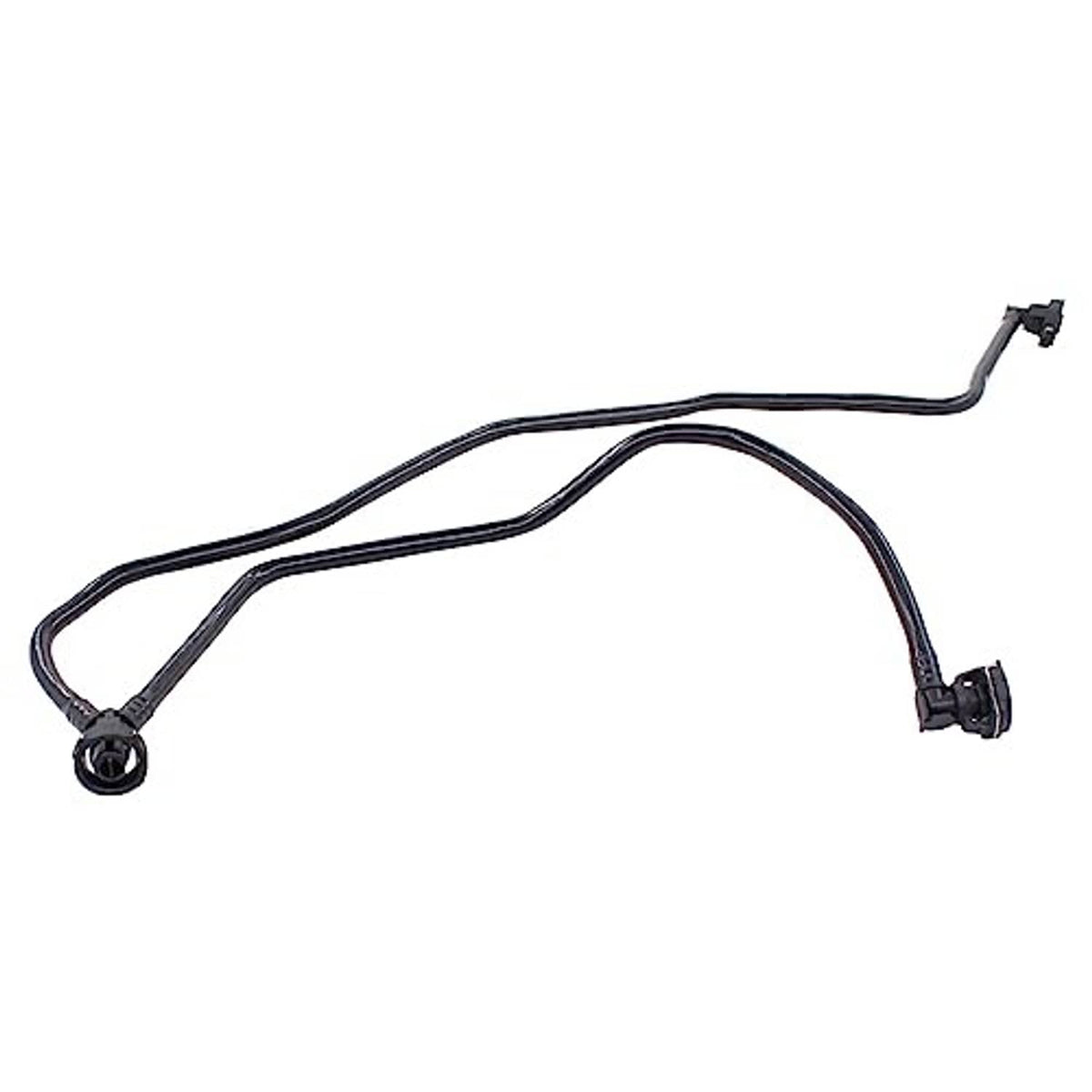 Black coolant hose with round rubber grommets and clamp brackets on ends.