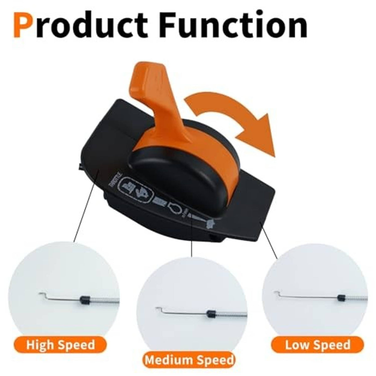 Throttle control lever with orange handle on black base for speed control