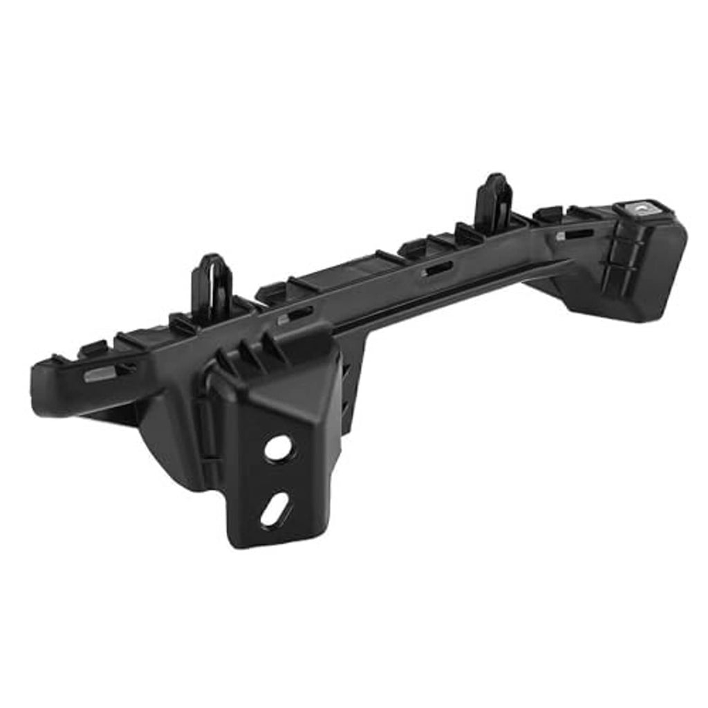 Black plastic front bumper support bracket with central plate and mounting pegs