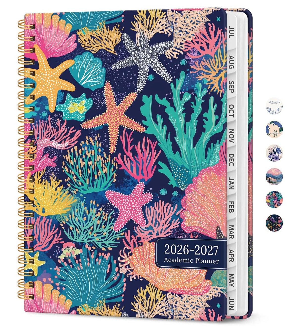 Coral reef academic planner, 2026–2027, spiral-bound monthly pages, 6.3x8.5 in