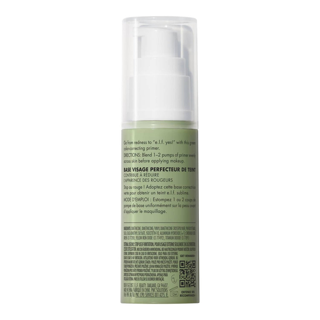e.l.f. Tone Adjusting Face Primer bottle back with product directions label