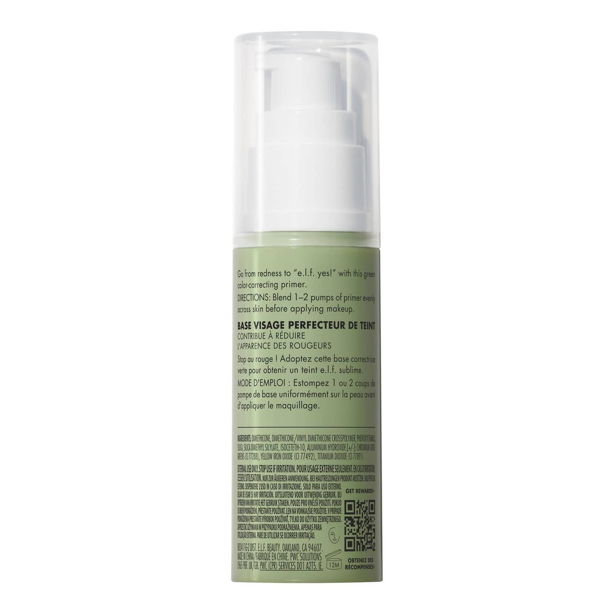 e.l.f. Tone Adjusting Face Primer bottle back with product directions label