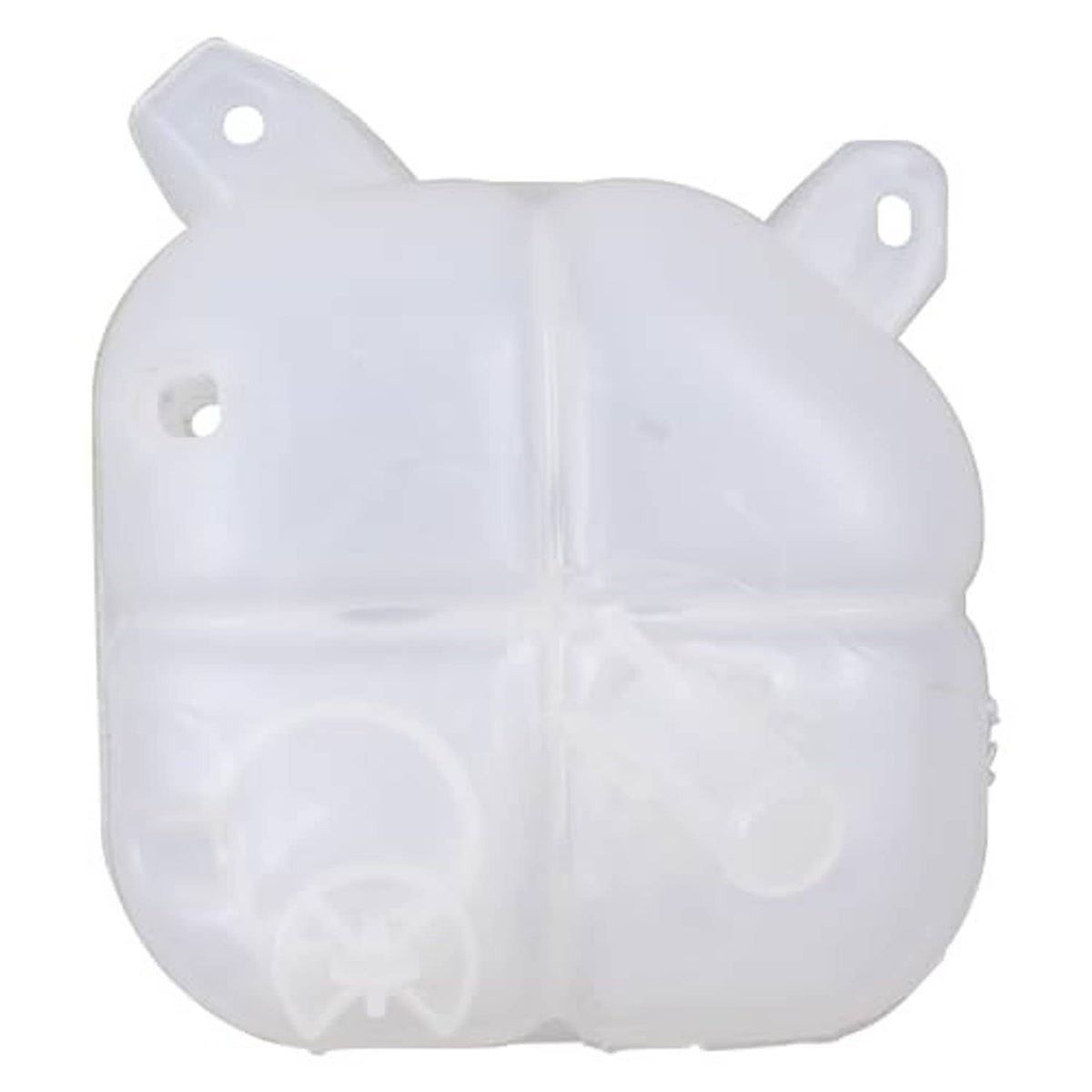 White coolant reservoir tank bottle with molded holes and mounting bracket details