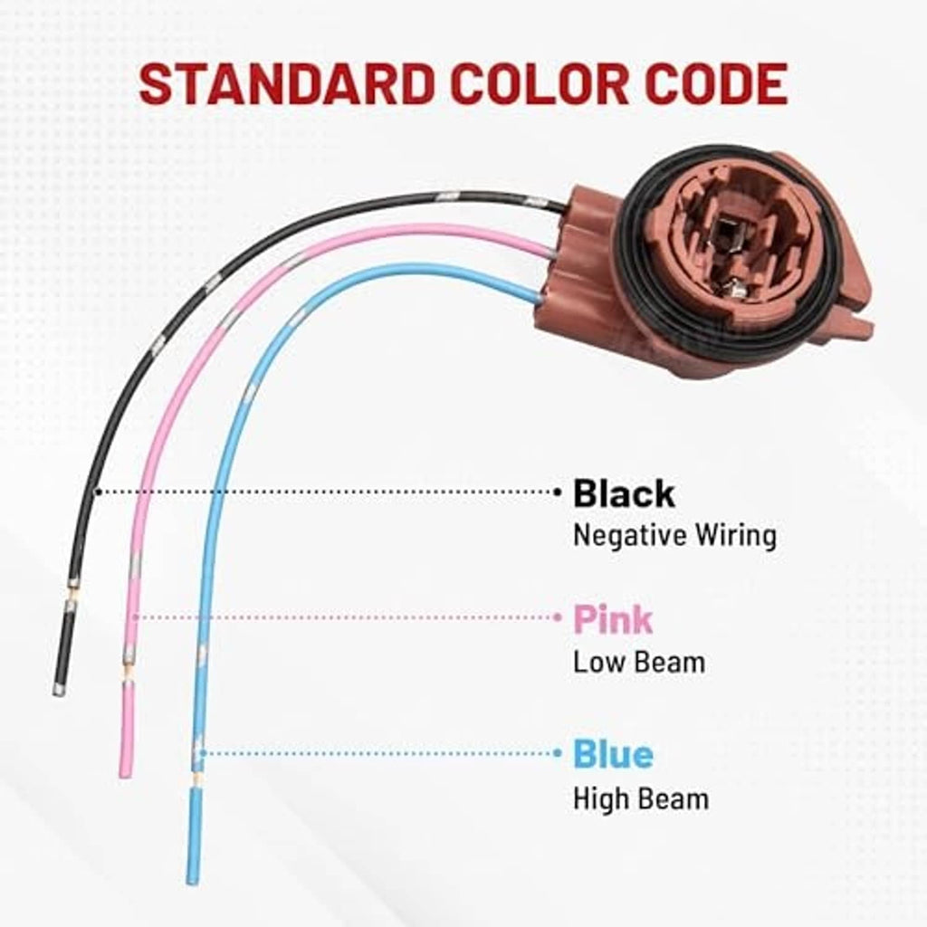 Pre-wired harness socket adapter with black, pink, and blue wire leads