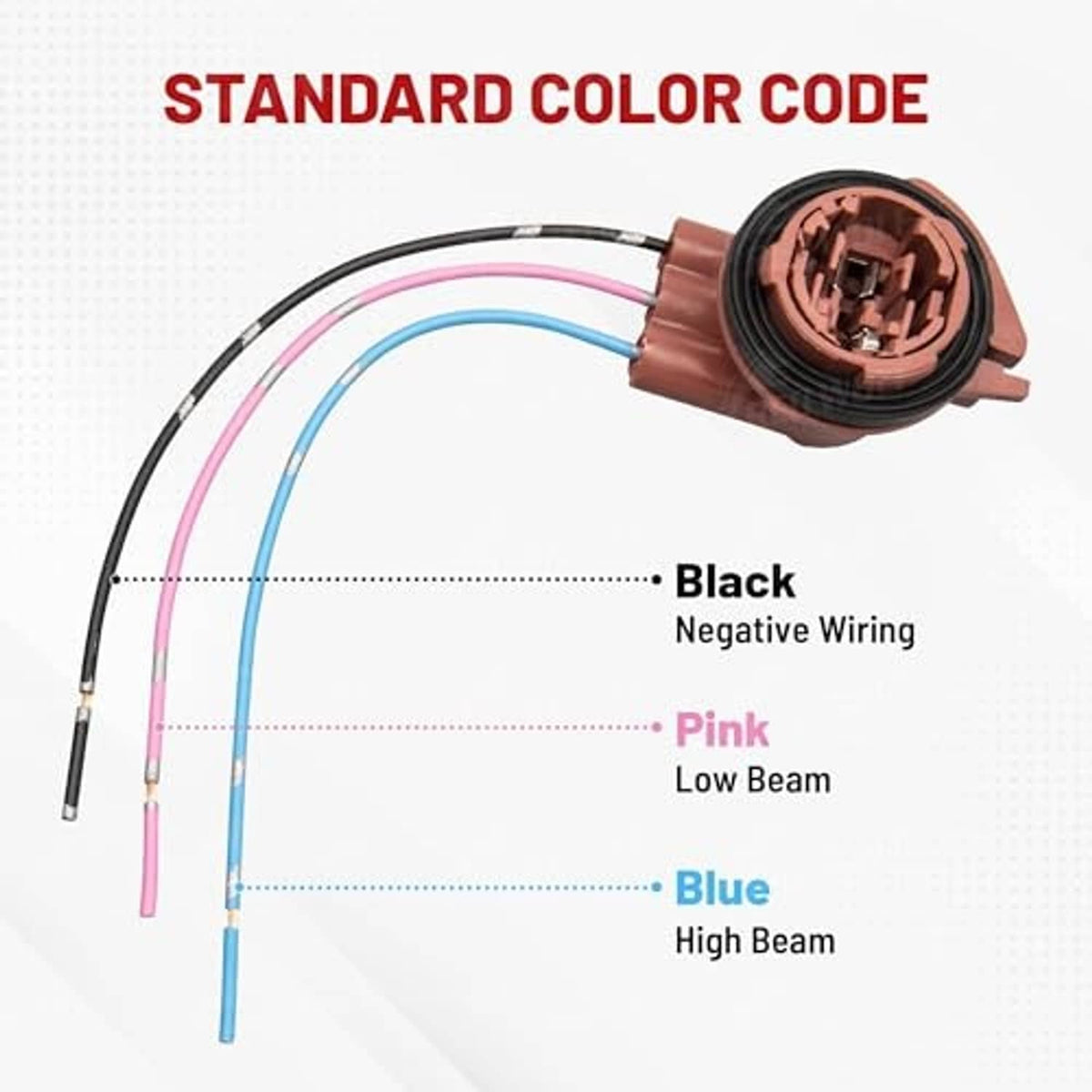 Pre-wired harness socket adapter with black, pink, and blue wire leads