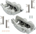 Front brake caliper set: two silver metal calipers with mounting brackets