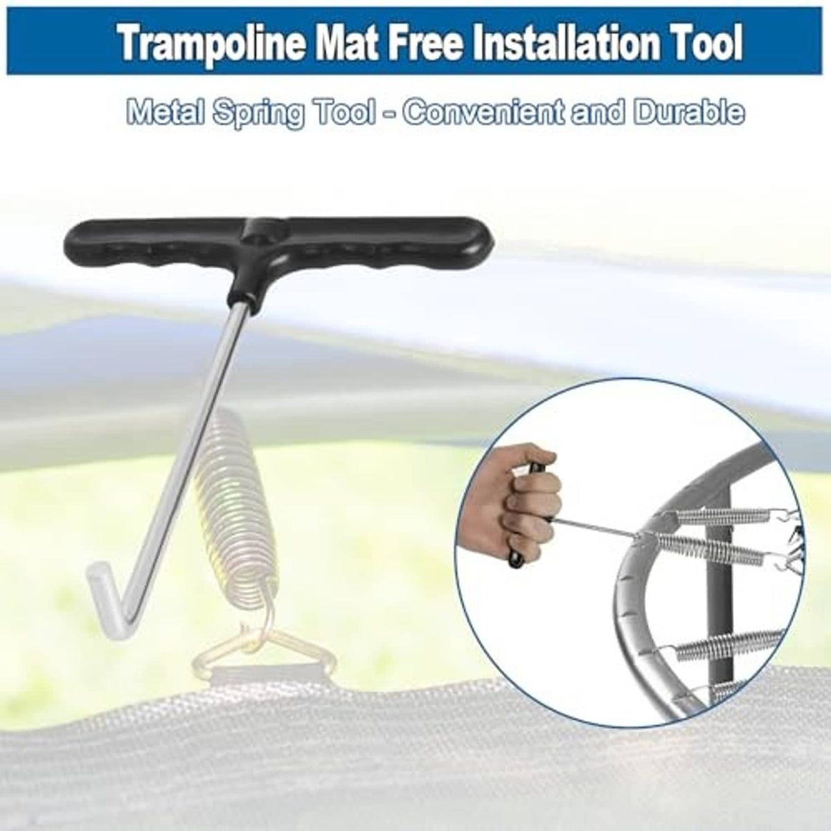 Trampoline mat free installation tool with metal spring tool for mounting
