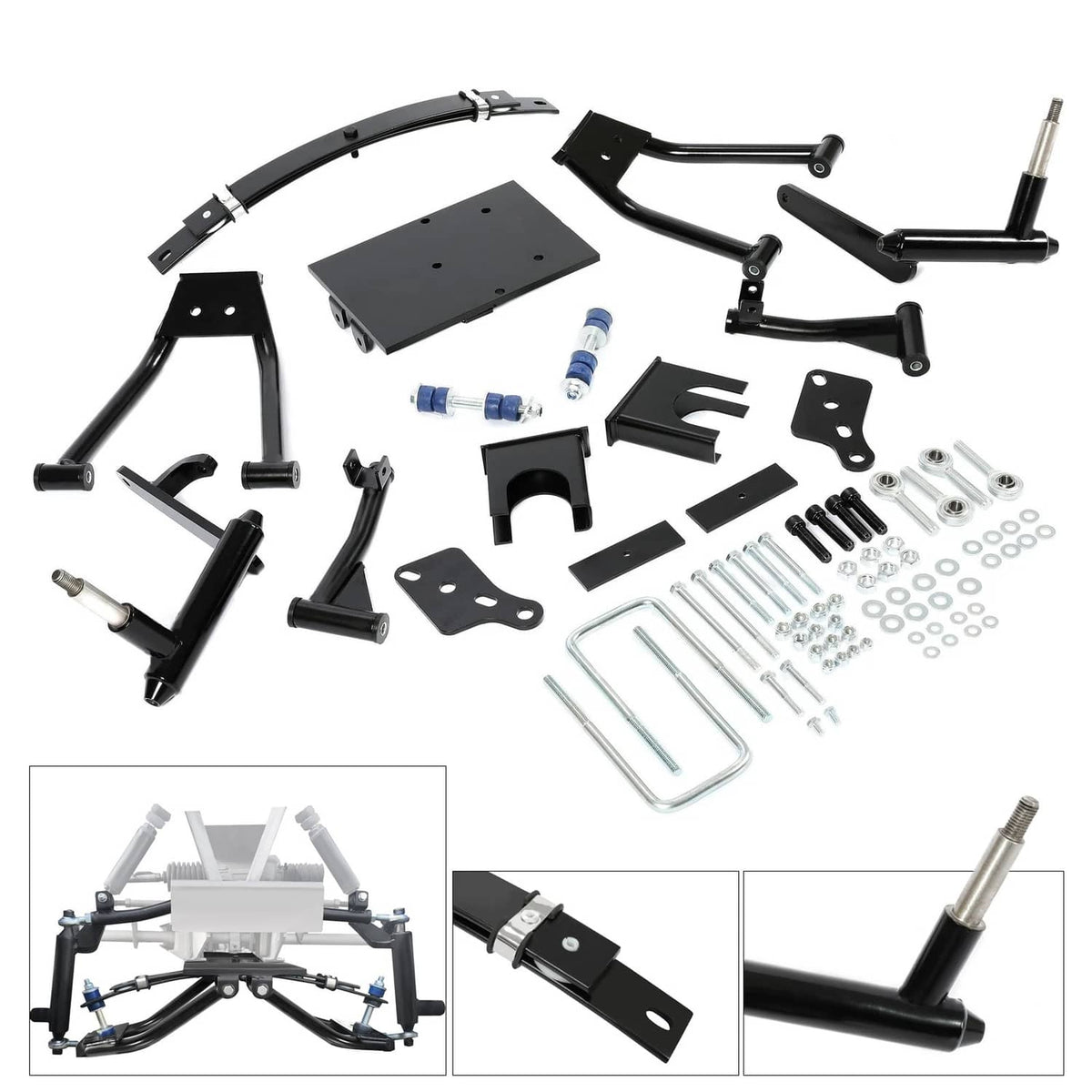 Golf cart double A-arm lift kit parts kit with brackets, control arms, and hardware