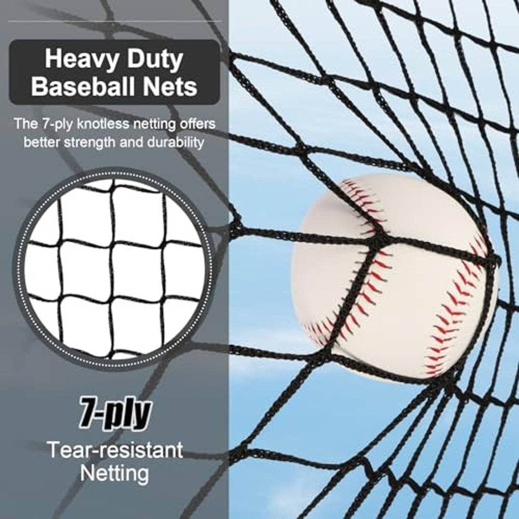 Baseball caught in black netting mesh with round target and sturdy grid
