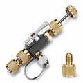 HVAC valve core removal tool with brass knurled ends and black lever body